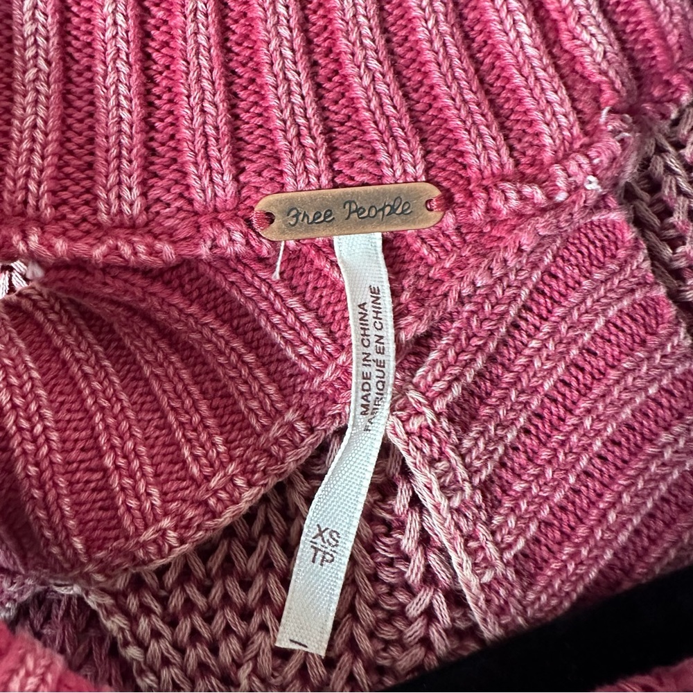 NWT Free People Half Moon Bay Pullover Sweater Cold Shoulder Long Sleeve Red - Picture 6 of 7